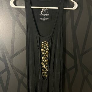 Black Sleeveless Top with Gold Accents
